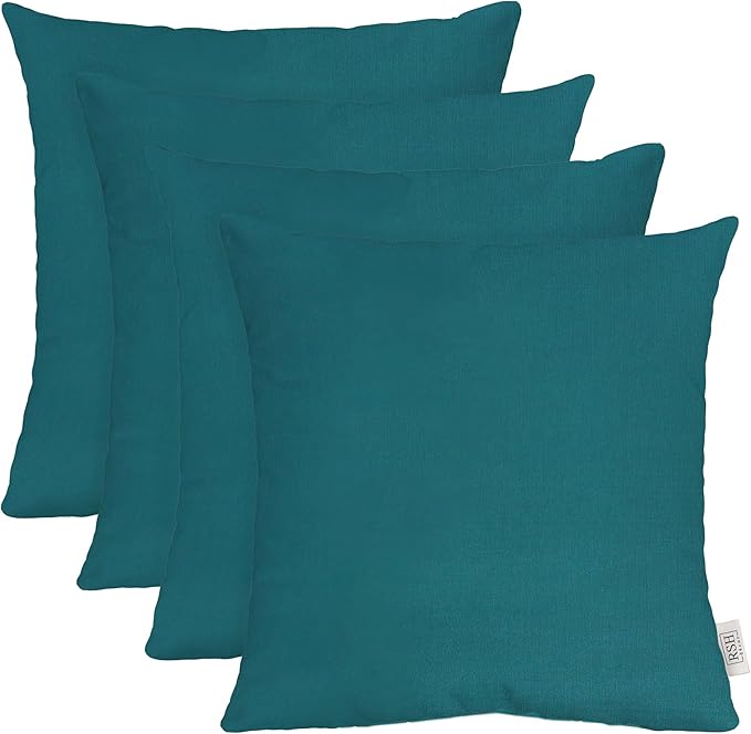 RSH DECOR: Sunbrella Square Throw Pillows Set of 4 | 17" x 17" | Water and Fade-Resistant Performance Fabric | Outdoor Pillow Covers with Down-Alternative Inserts | Spectrum Peacock