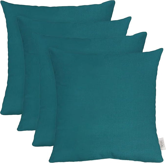 RSH DECOR: Sunbrella Square Throw Pillows Set of 4 | 24" x 24" | Water and Fade-Resistant Performance Fabric | Outdoor Pillow Covers with Down-Alternative Inserts | Spectrum Peacock