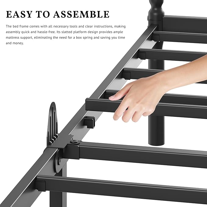 ZIYOO 14 inch King Size Metal Platform Bed Frame with Vintage Style, Mattress Slide Stopper, 1500LBS Heavy Duty Steel Slats, No Box Spring Needed, Noise-Free, Under Bed Storage Space