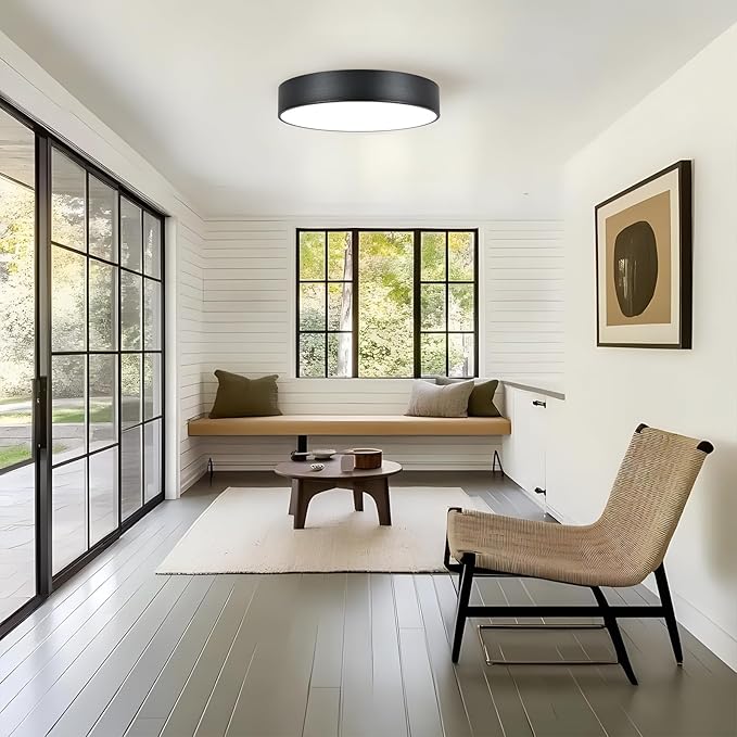 15.8 Inch Black Flush Mount Ceiling Light Fixture, 3-Light Minimalist Close to Ceiling Lights, Industrial Ceiling Lamp for Hallway, Kitchen Island,Balcony, Bathroom,Laundry, Porch, Foyer