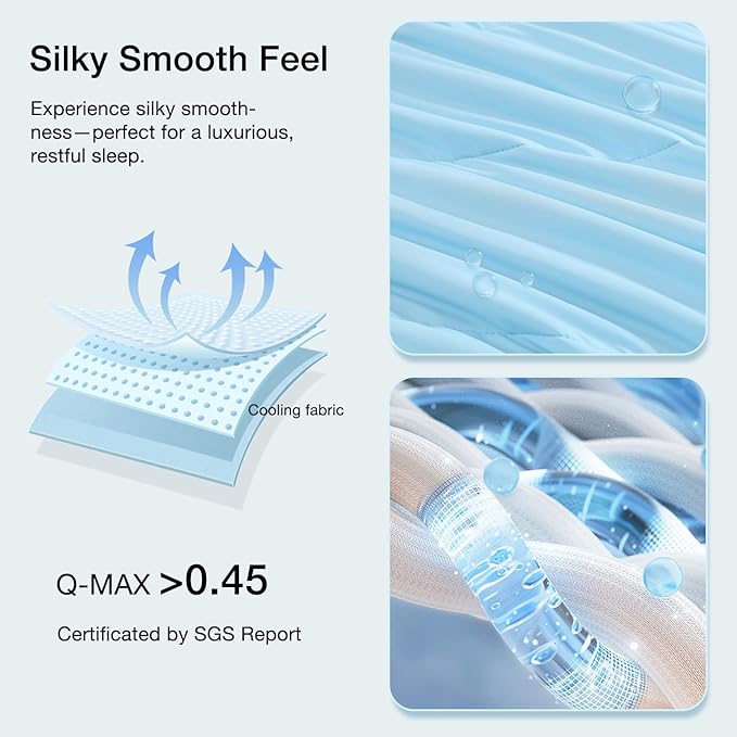 Monbix ChillChilla Cooling Comforter King Size-3 Pieces Cooling Blankets for Hot Sleepers and Night Sweats, Double-Sided Summer King Size Comforter Set, Breathable Lightweight Blanket Blue