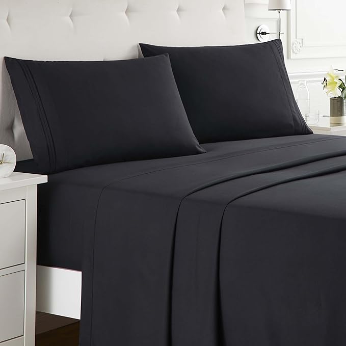 Clara Clark Full XL Bed Sheet Set - Wrinkle, Fade, Stain Resistant, Deep Pocket Sheets - Luxury Soft Bedding Sheets & Pillowcases, Full XL Black
