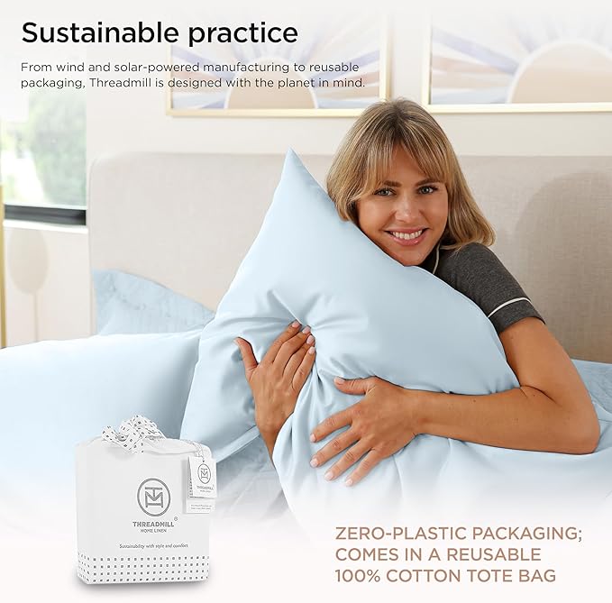 Threadmill Supima King Size Sheets, 1000 Thread Count, 4 Piece American Luxury Bed Sheets for King Mattress, 5 Star Hotel Quality Cotton Sheets with Elasticized Extra Deep Pocket, Light Blue