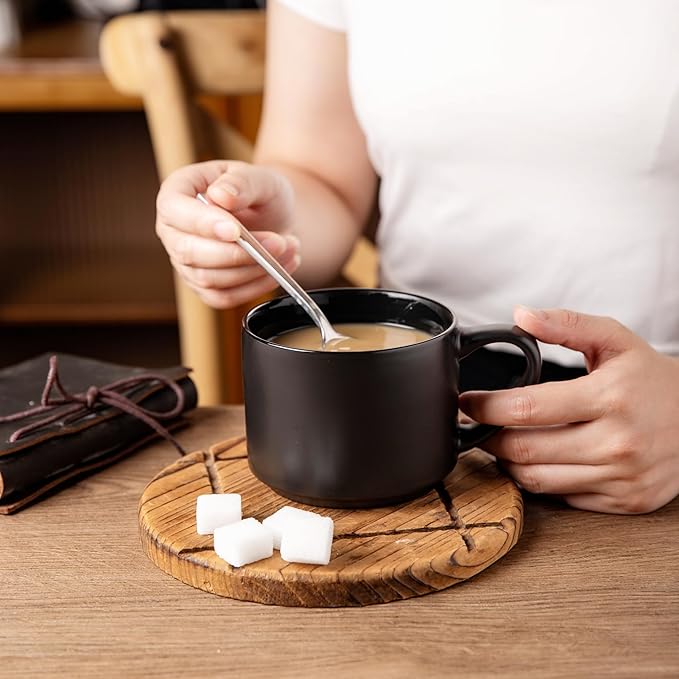 GBHOME 14 OZ Coffee Mugs Set of 6, Stackable Ceramic Mugs for Men, Women, Modern Coffee Cups With Stable Base for Latte, Tea, Cappuccino. Dishwasher & Microwave Safe, Matte Black