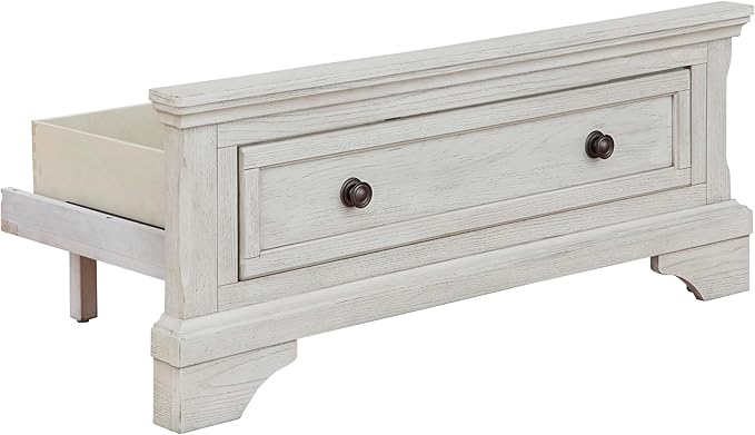 Signature Design by Ashley Robbinsdale Casual Twin Sleigh Storage Platform Bed with 1 Drawer, Foundation or Box Spring Not Needed, White