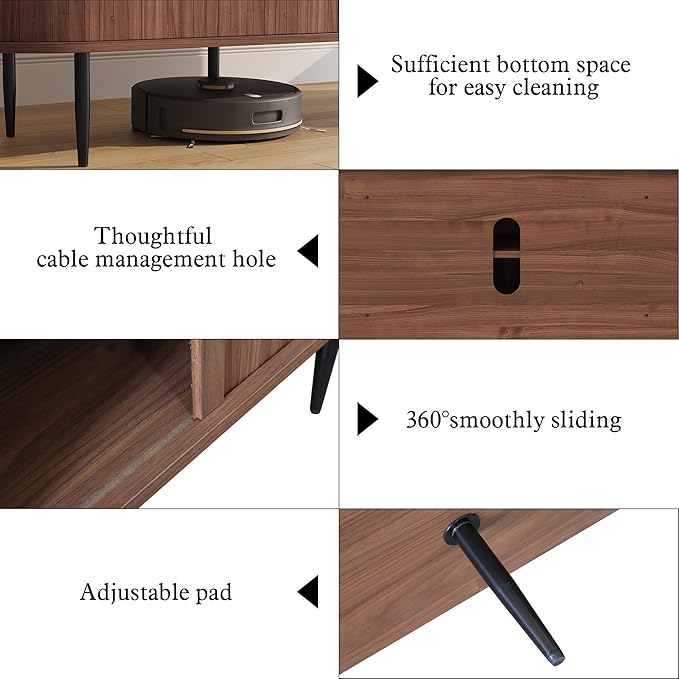 ARTPOWER 70" Modern TV Stand with Tambour Door for TVs up to 80", Entertainment Center with Storage, Fluted Television Consoles for Living Room, Brown