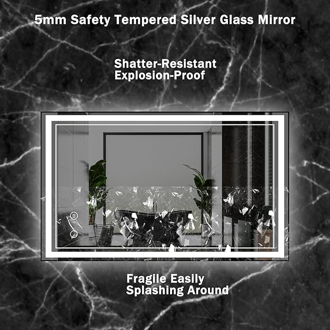 24" x 40" LED Bathroom Mirror with Lights Framed LED Mirror for Bathroom Backlit and Front Lighted Bathroom Mirror Black Square Aluminum Frame Anti-Fog Dimmable Vanity Adjustable Memory