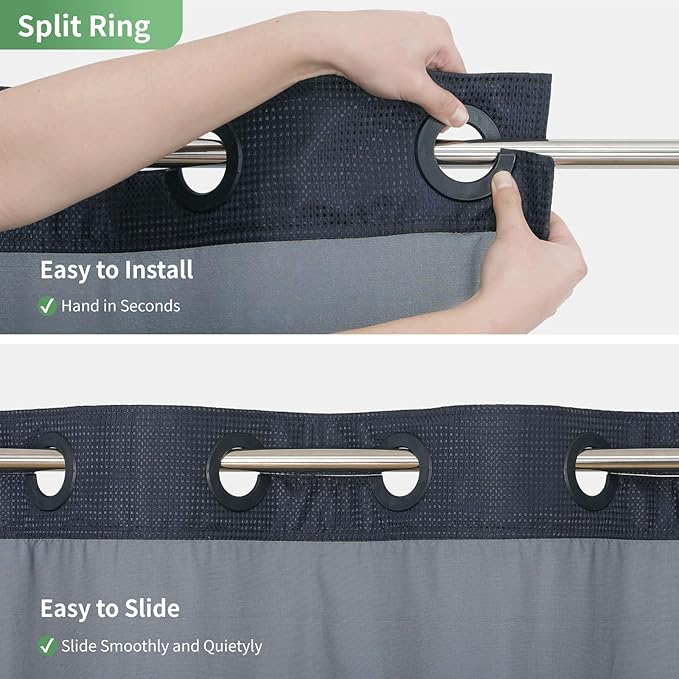 Navy No Hook Shower Curtain with Snap-in Fabric Liner Set,Waffle Weave Shower Curtains for Bathroom,Hotel Luxury Decor Bathroom Curtain Set,Waterproof & Washable,71Wx74H