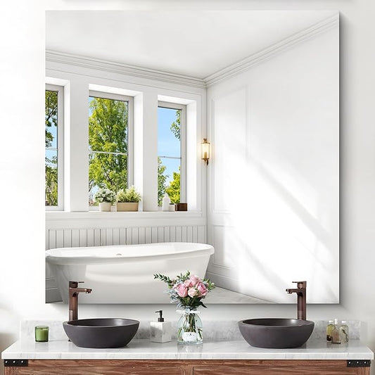 KOCUUY Large Frameless Mirror,48x48 Inch Square Bathroom Vanity Mirror for Over Sink, Upgraded Shatterproof Unframed Design for Bedroom, Living Room, Entryway
