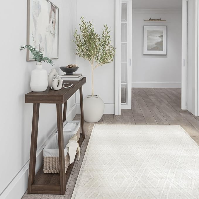 Plank+Beam Solid Wood Console Table with Storage, 46.25 Inch, Sofa Table with Shelf, Narrow Entryway Table for Hallway, Behind The Couch, Living Room, Foyer, Easy Assembly, Walnut