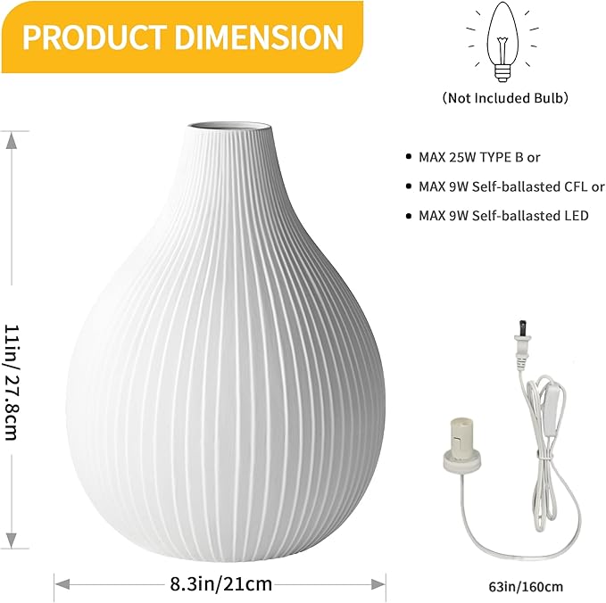 RONDURE 11.0" Modern Ceramic Table Lamp, Modern Bedside Lamps for Bedroom, Living Room and Nightstand, White Translucent Ceramic Shade, Warm Ambient Lighting, Home Decor