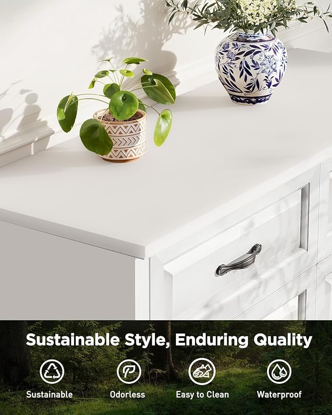 Pipishell White 6 Drawer Dresser for Bedroom, 47" Wide Wood Chest of Drawers with Bar Handles, Modern Storage Dresser Organizer for Bedroom, Living Room, Hallway, White