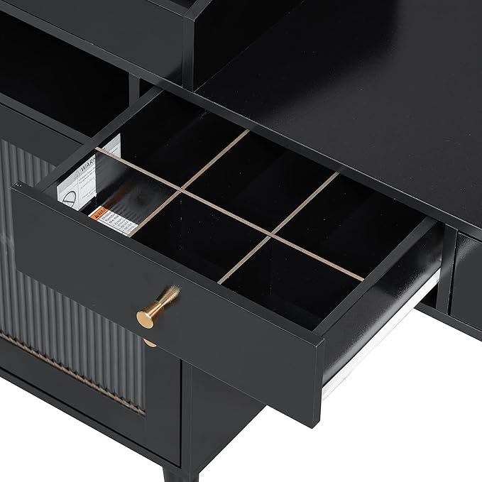 43.9" Modern Vanity Desk, Minimalist Makeup Vanity Table with Drawers, Cabinet & Chairging Port,Pu Leather Small Stool, Space-Saving Dressing Table Set for Bedroom Apartment