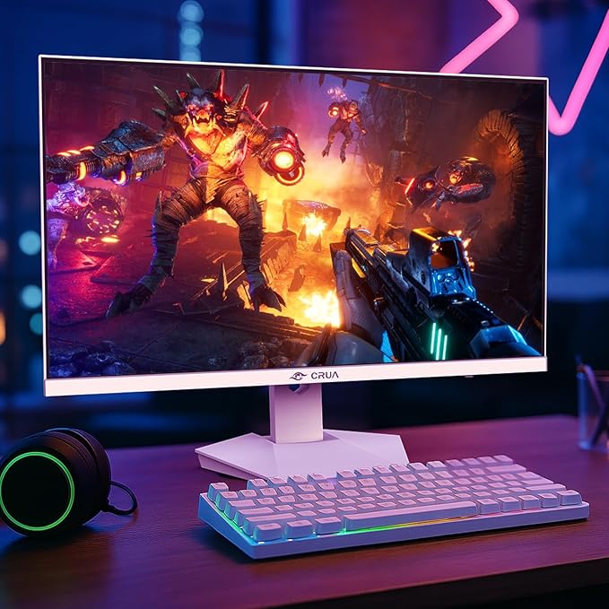 CRUA 27” Gaming Monitor, IPS UHD 3840x2160 4K 160Hz / FHD 320Hz Dual Mode White Computer Monitor, Rotating/Pivot & Height-Adjustable, AMD FreeSync, Built-in Speakers, PIP/PBP, HDMI 2.1 & DP 1.4