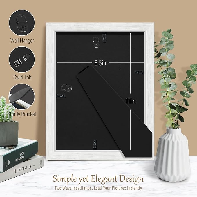 VCK 8.5x11 Certificate Frame, White Wood 8 1/2 x 11 Picture Diploma Document Frames for Wall and Tabletop, 2 Pack