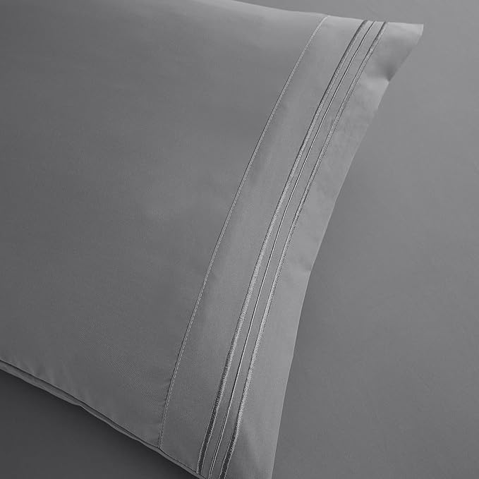 Clara Clark Bed Sheets, Premier 1800 Series Bed Sheet Set, Deep Pocket, Wrinkle, Fade, Stain Resistant, Luxury Soft Bedding Sheets & Pillowcases, Split King, Frost Grey