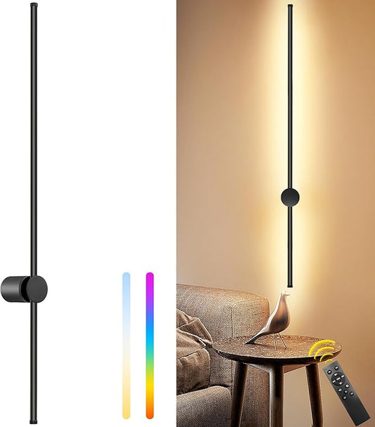 39.4 Inch Battery Operated Wall Sconce, 12000mAh Rechargeable Wall Sconce with Remote Control, Dimmable LED Wireless Wall Light for Bedroom, Living Room, 15 Colors, 180° Rotate, Black, 1 Pack