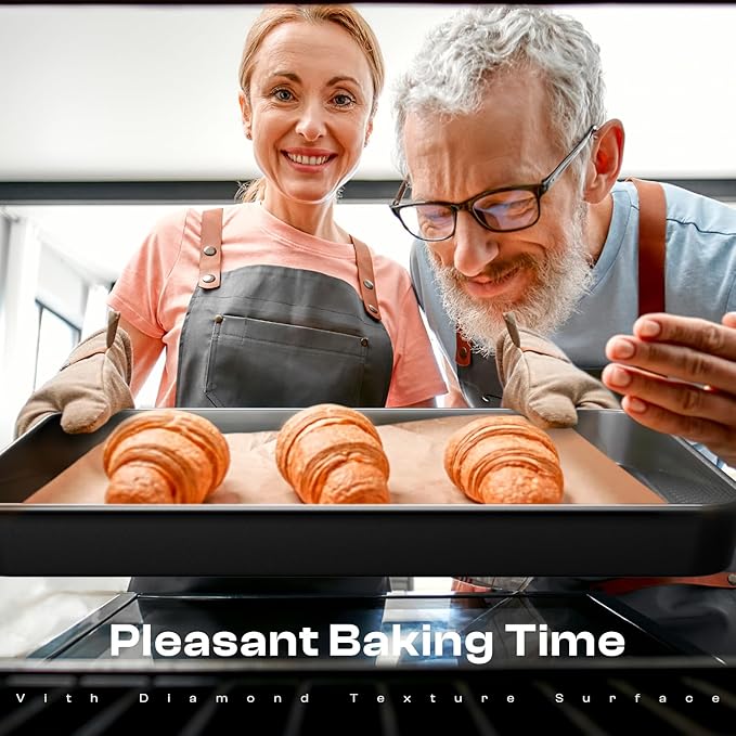 12-Piece Nonstick Bakeware Set, Stackable Non Toxic Baking Pans Set with Rack & Kitchen Utensils, Cookie Sheets Set, Cake Pan, Muffin Pan, Loaf Pan, Roasting Pan, Black