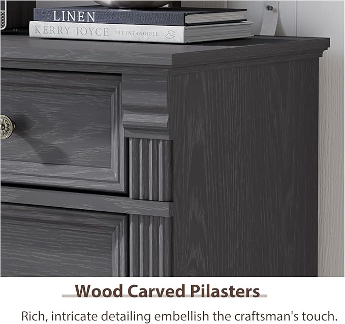 Grey 6 Drawer Dresser for Bedroom, 47" Tall Dresser, Wood Rustic Chest of Drawers with Chic Wood Pilasters, Dressers Organizer for Bedroom, Hallway, Living Room