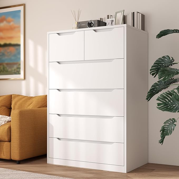 6 Drawer Dresser for Bedroom Tall Chest of Drawers for Hallway, Closet,White,43.2" H X 27.6" W X15.6 D