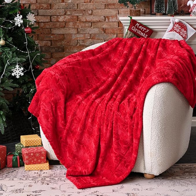 Krifey Oversized Faux Fur Blanket, Super Soft Cozy Blanket, Luxury Fluffy Throw Blanket Fuzzy Bed Throw, Plush Christmas Birthday Gifts for Women, Room Home Dorm Decor, Red, 50" x 60"