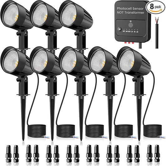 ZZXX Low Voltage Landscape Lighting 12W 2700K Landscape Spotlights with Photocell Sensor 1200LM Super Warm White LED lighting Outdoor IP66 Waterproof AC/DC 12V-24V for Yard Garden Pathway Tree(8 Pack)