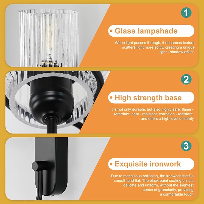 Bathroom Wall Sconce, Black Vanity Light Fixture, Indoor Modern Wall Lamp with Clear Glass Shade Farmhouse Sconce for Living Rooms, Bedrooms, Stairwell and Hallway