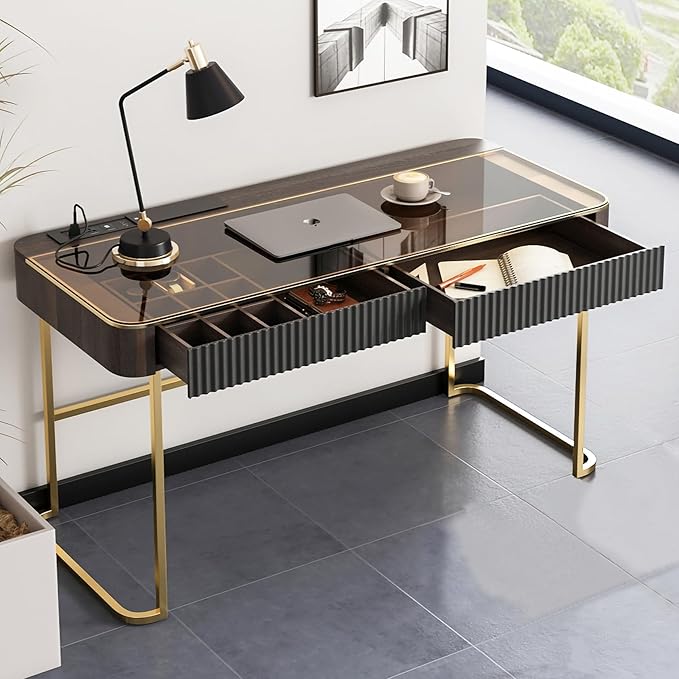 Lartis Makeup Vanity no Mirror with Built-in Outlet Home Office Desk Computer Desk for Makeup Working Studying Intelligent Socket with USB Port