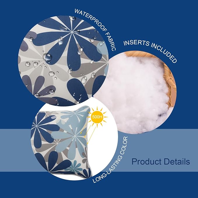 Pack of 2 Patio Lumbar Pillows, 12"x20" Fade Resistant Outdoor Waterproof Lumbar Pillow with Inners, Decorative Garden Lumbar Cushions for Home Patio Terrace Sofa Use