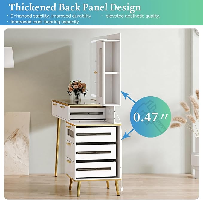 Vanity Desk with 29.53" HD Lighted Mirror, 47.24" Big Modern Vanity Desk with Mirror and Lights, Makeup Vanity with 5 Drawers and Storage Shelves and Charging Station, White