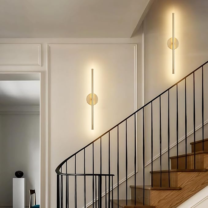 Battery Operated Wall Sconces, Dimmable Wall Sconces Set of Two, 350°Rotate, 3000K LED Gold Wireless Wall Light for Living Room, Bedroom, Hallway, 20.4 Inch (2 Pack)