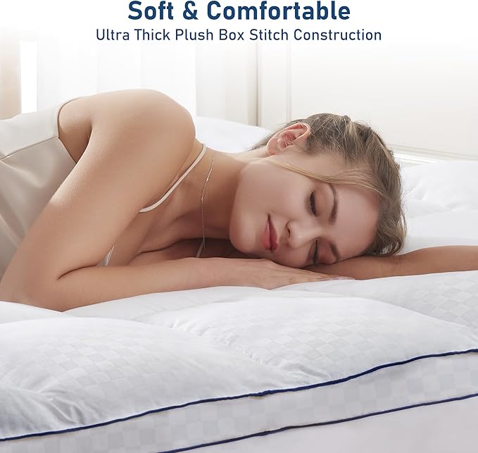 Twin XL Mattress Topper Extra Thick Pillowtop Cooling Plush Mattress Pad Cover Protector with 8-21 Inch Deep Pocket 3D Snow Down Alternative Fill White