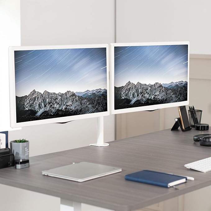 VIVO Dual Monitor Desk Mount, Heavy Duty Fully Adjustable Stand, Fits 2 LCD LED Screens up to 32 inches, White, STAND-V032W