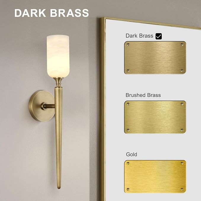 Alabaster Wall Sconce 22in Antique Brass Sconces Wall Lighting, Imported in Spain Natural Alabaster, Bathroom Sconce Gold Sconces Wall Decor, for Living Room Dining Room Hallway Bedside Staircase