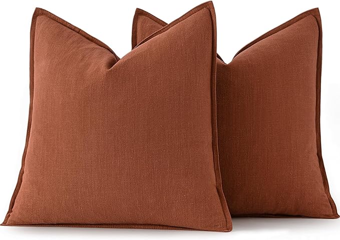MIULEE Fall Decorative Linen Euro Sham Pillow Covers 24x24 Rust Boho Farmhouse Neutral Couch Throw Pillows for Bed Pack of 2 Accent Modern Pillowcase Summer Sofa Livingroom Home Decor