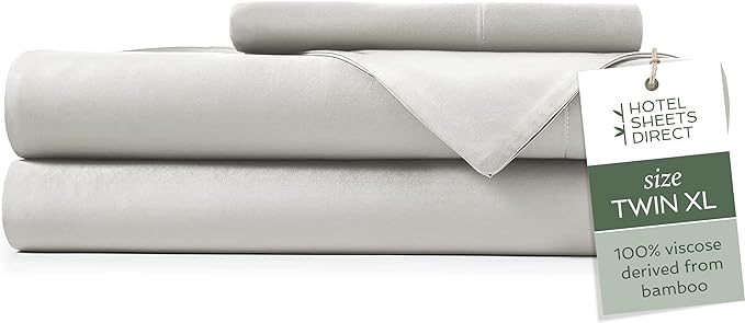 Hotel Sheets Direct 3 Piece Bed Sheet Set Twin XL Size, 100% Viscose Derived from Bamboo Sheets Set with 1 Pillowcase, Cooling & Breathable Luxury Bedding, Moisture-Wicking & Silky Soft, Light Gray