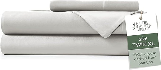 Hotel Sheets Direct 3 Piece Bed Sheet Set Twin XL Size, 100% Viscose Derived from Bamboo Sheets Set with 1 Pillowcase, Cooling & Breathable Luxury Bedding, Moisture-Wicking & Silky Soft, Light Gray