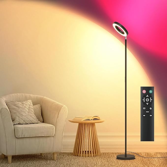 [2025 New]42W Dual-Sided Floor Lamp, RGB Color Changing LED Standing Lamp with Remote, Stepless Dimmabe Warm/Neutral/Cool Floor Light, Modern Torchiere Tall Lamps for Living Room Bedroom Gaming Party