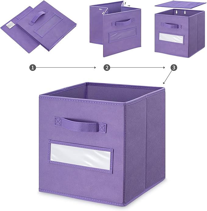 artsdi 11 Inch Storage Cube,Storage bin,cube storage (Set of 10) Foldable Fabric Cube Storage Bins with 10 Labels Window Cards & a Pen,Baskets Containers for Shelves,Closet Organizers Box,Purple
