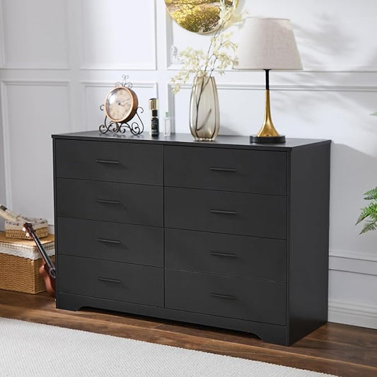 LIDYUK Black Dresser for Bedroom, 8 Drawer Dressers & Chests of Drawers, Modern Wood Dresser, 48 Inches Wide Chest of Drawers for Bedroom, Hallway, Living Room