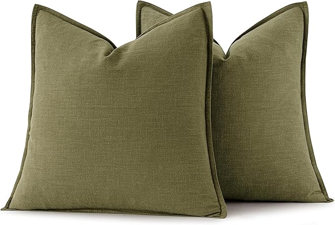 MIULEE Decorative Linen Pillow Covers 24x24 Inch Green Boho Farmhouse Neutral Couch Throw Pillows for Bed Pack of 2 Accent Outdoor Pillowcase Modern Sofa Cushion Livingroom Home Decor