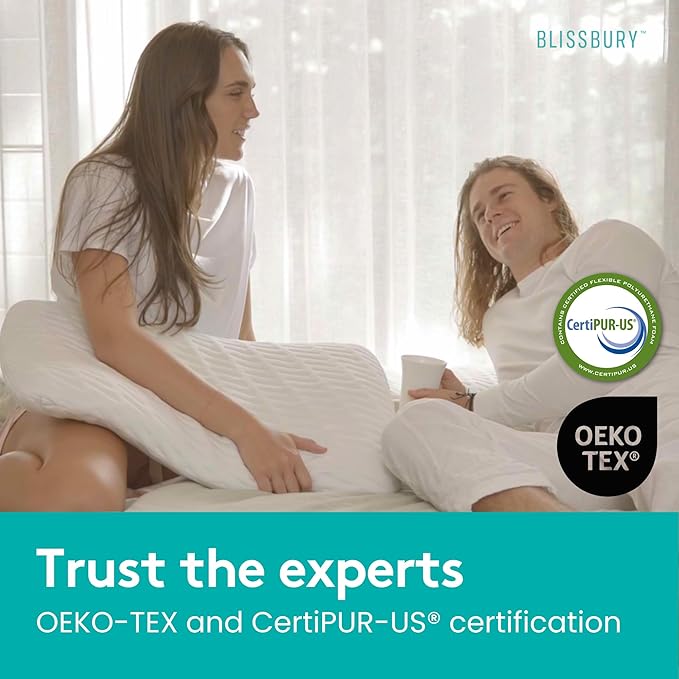 BLISSBURY King Stomach Sleeping Pillow | Thin 2.6-Inch Memory Foam Pillow for Stomach and Back Sleepers