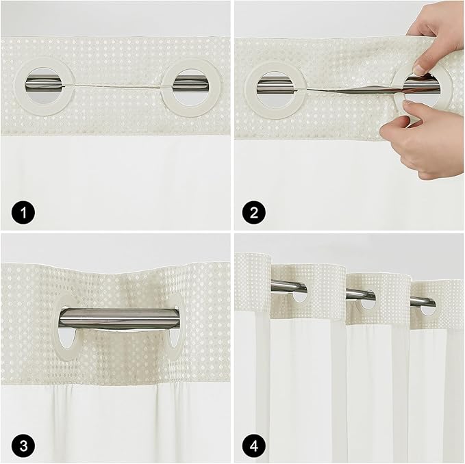 Colorful Star Extra Long Waffle Weave Shower Curtains, 256GSM Heavy Duty Shower Curtain with Snap in Fabric Liner, Hotel Style No Hook Waterproof Bathroom Curtain Set, 72 x 87 Inch, Ivory