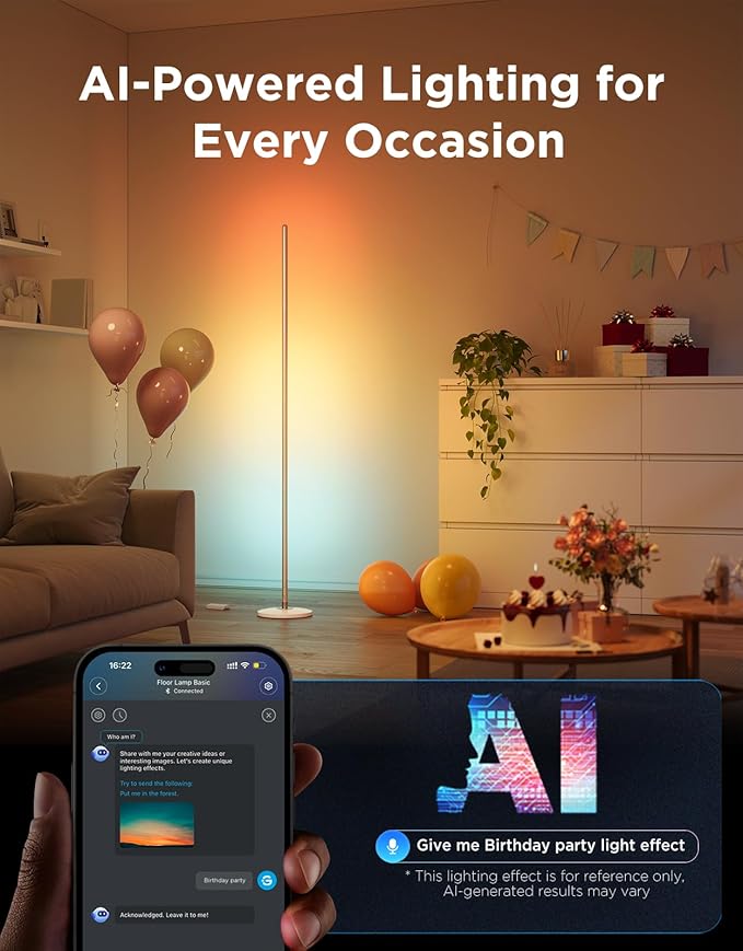 Govee RGBIC Floor Lamp Basic, LED Corner Lamp Works with Alexa, Smart Modern Floor Lamp with Music Sync and 16 Million DIY Colors, Color Changing Standing Lamp for Bedroom Living Room