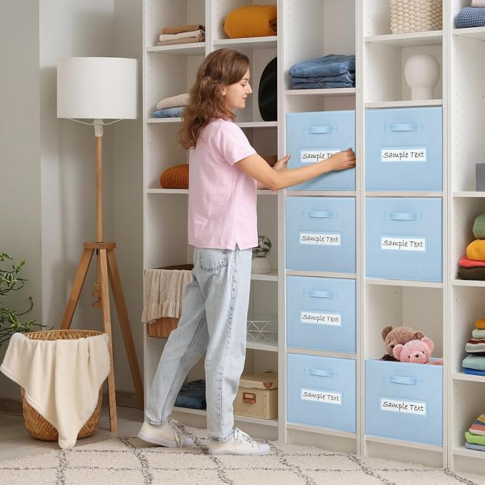 artsdi 13x13x13 storage cube bins (Set of 10) Fabric storage cubes with 10 Labels Window Cards & a Pen, storage cubes 13x13, Collapsible 13 inch cube storage bins, Cubby Organizer Boxes, Pastel Blue