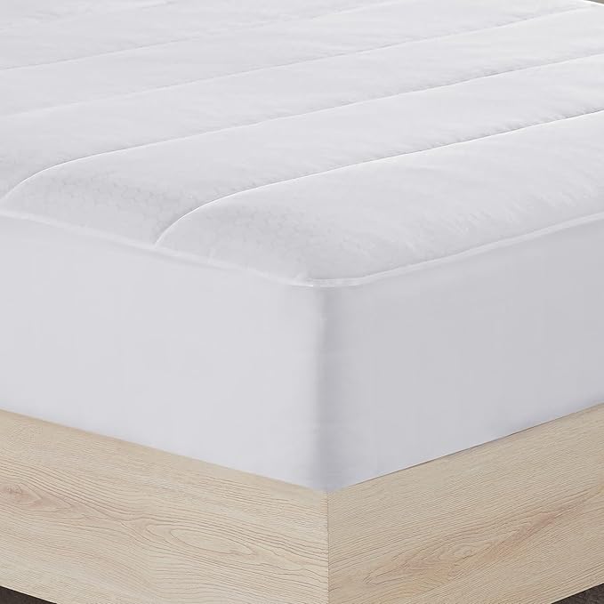 Serta Power Chill Cooling King Mattress Pad, Elastic Fitted Mattress Protector, Soft and Breathable Pillow Top Cover, 18" Deep Pockets for Secure Fit, Machine Washable, White