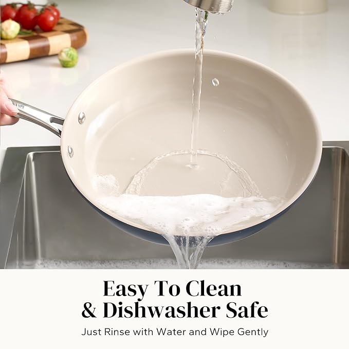 Redchef Nonstick Cookware Sets, Ceramic Frying Pan Set with Tempered Glass Lids, Non Stick Cooking Set, Dishwasher & Oven Safe, Induction Safe, Compatible with All Cooktops, Blue (8", 9.5", 11")