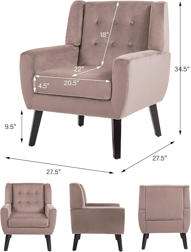 Accent Chair, Modern Velvet Arm Chair for Living Room, Bedroom, Comfy High-Resilient Sponge Reading Chair for Small Spaces （Velvet Silk Pink, Set of 2