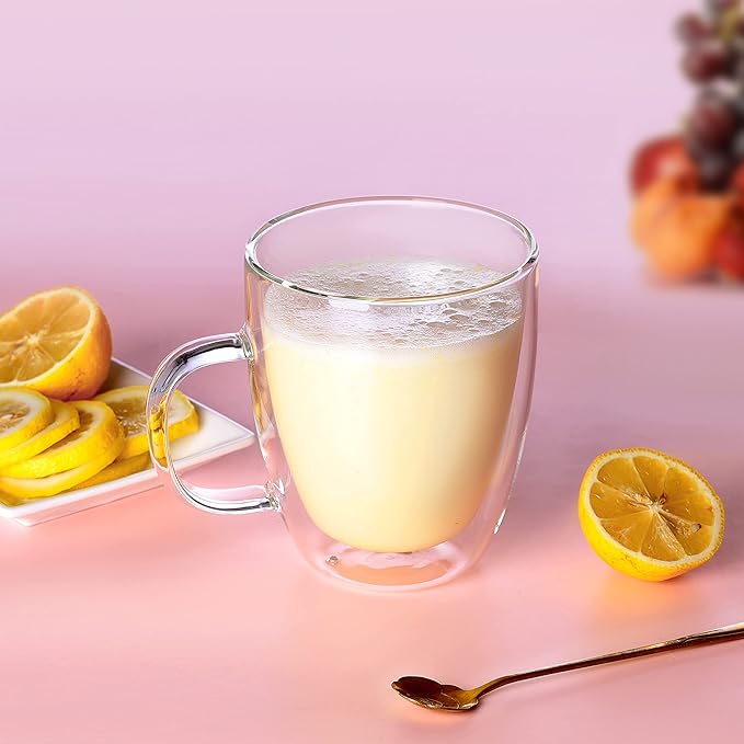 CNGLASS Large Double Wall Glass Coffee Mug 17 oz,Insulated Glass Coffee Cups with Handle,Set of 1