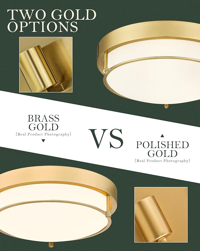 12 inch Flush Mount Light Fixture, 2-Light Modern Ceiling Light with Polished Gold Finish for Hallway Kitchen Laundry Bedroom, 4822-PG
